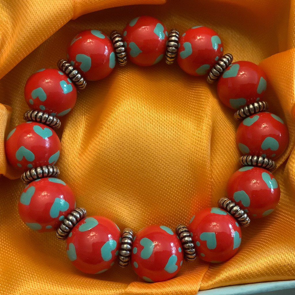 New With Out Tag Angela Moore Hand Painted Red Blue Bracelet $65